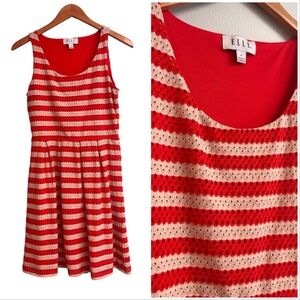 ELLE Red Cream Stripe Eyelet Fit & Flare Dress Size 6 Vintage Inspired